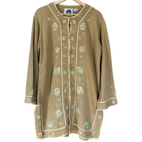 STORYBROOK KNITS Long Cardigan Sweater Cottagecore Feminine Romantic Crochet L - Picture 2 of 13